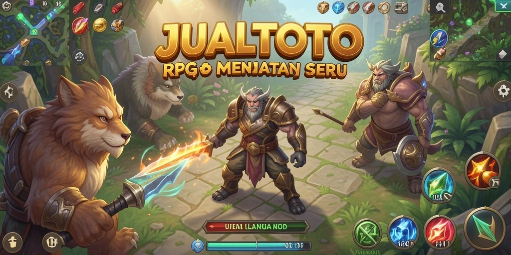 Tampilan screenshot JUALTOTO menampilkan pertarungan seru di dunia fantasi.
