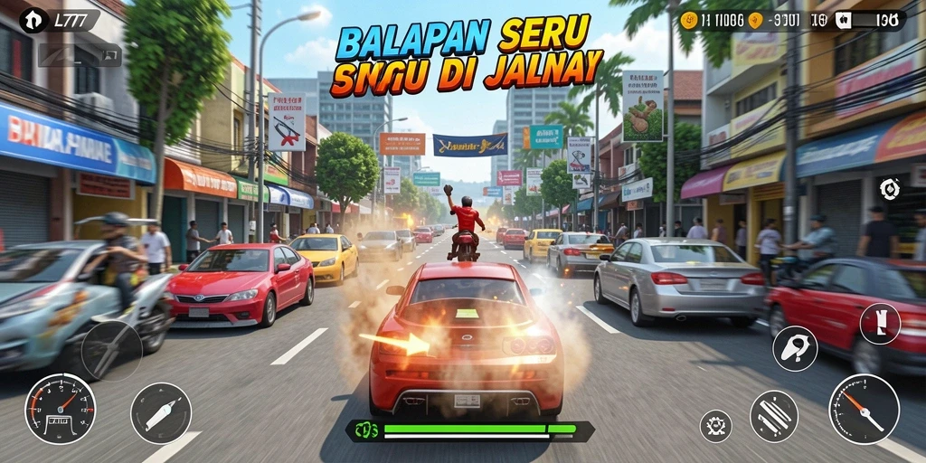 Screenshot L777 menampilkan aksi seru dalam balapan jalanan yang mendebarkan.