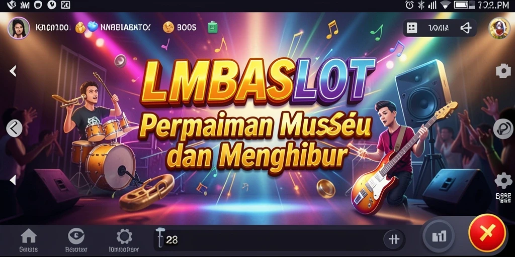 Tampilan gameplay LMBASLOT dengan antarmuka menarik dan lagu-lagu seru.