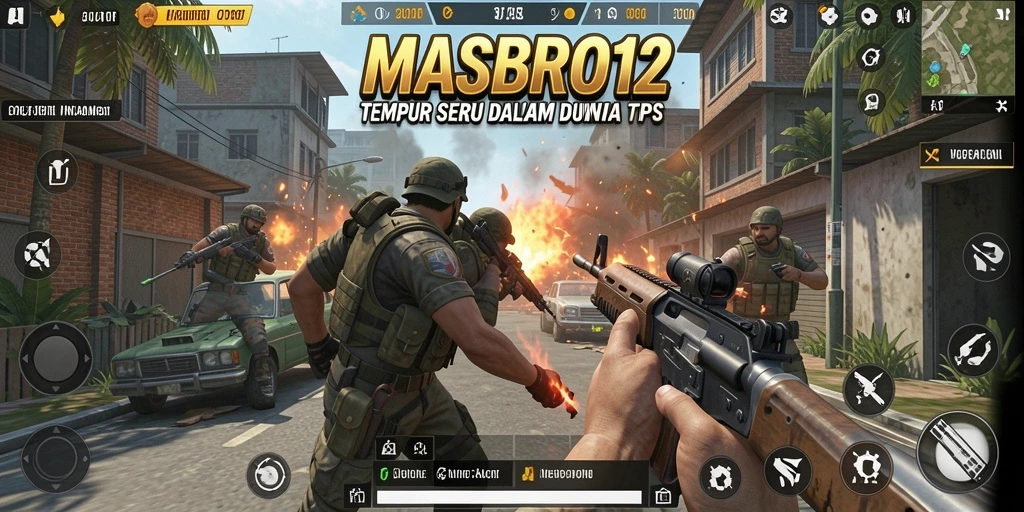 Tangkapan layar utama menunjukkan aksi pertempuran intens di MASBRO12.