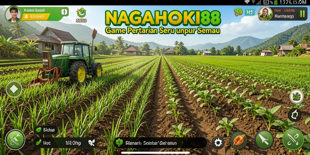 Screenshot dari <strong>NAGAHOKI88</strong> menampilkan aktivitas bertani yang menyenangkan dan penuh warna.