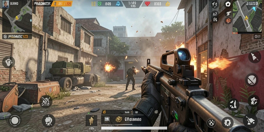 Screenshot gameplay PRAGMATIC123 menampilkan aksi seru dalam pertempuran FPS.