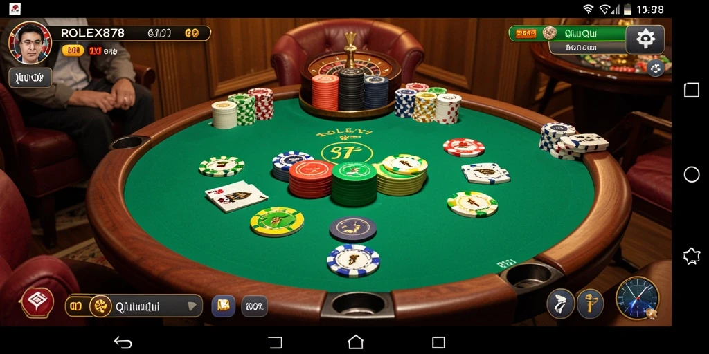 Screenshot gameplay QiuQiu yang menampilkan kartu dan turnamen.