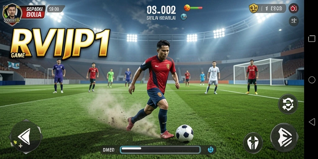Screenshot utama RVIP1 menampilkan aksi seru di lapangan sepak bola.
