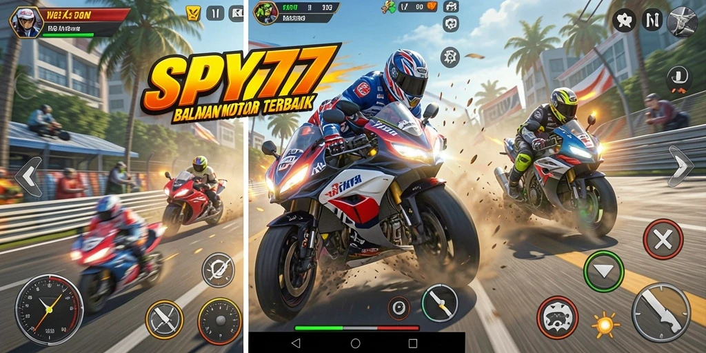 Tampilan seru dari balapan motor di SPY77 yang mendebarkan.