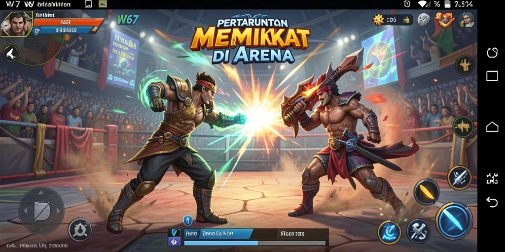 Tampilan utama W67 menunjukkan aksi pertarungan yang dinamis dan menarik.