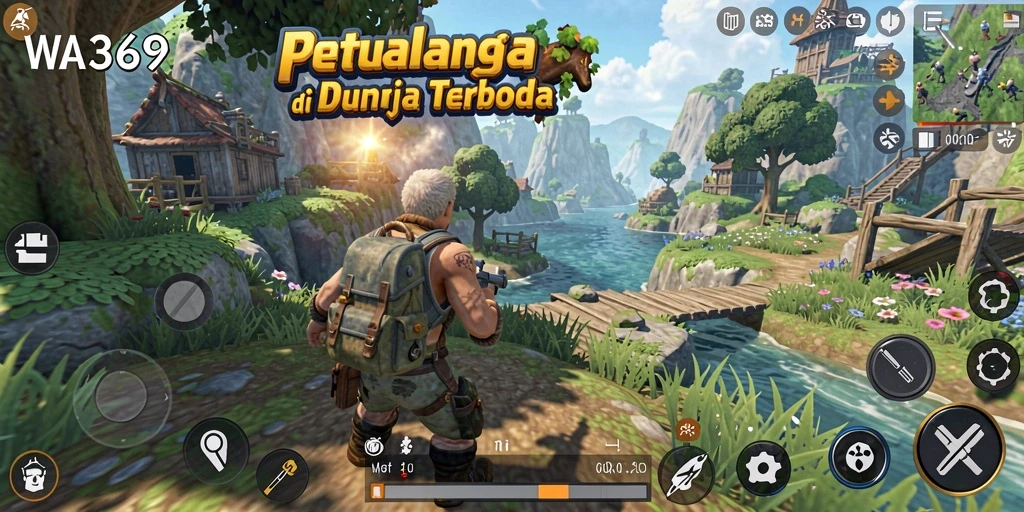 Tangkapan layar gameplay WA369 yang menampilkan eksplorasi dunia terbuka;