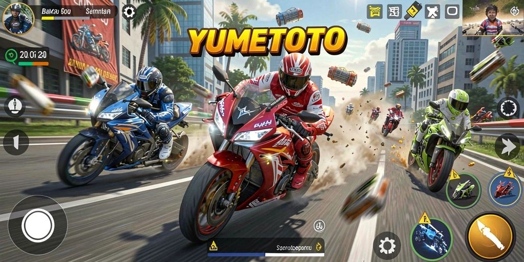Tampilan balapan Motor Racing yang mendebarkan di YUMETOTO.